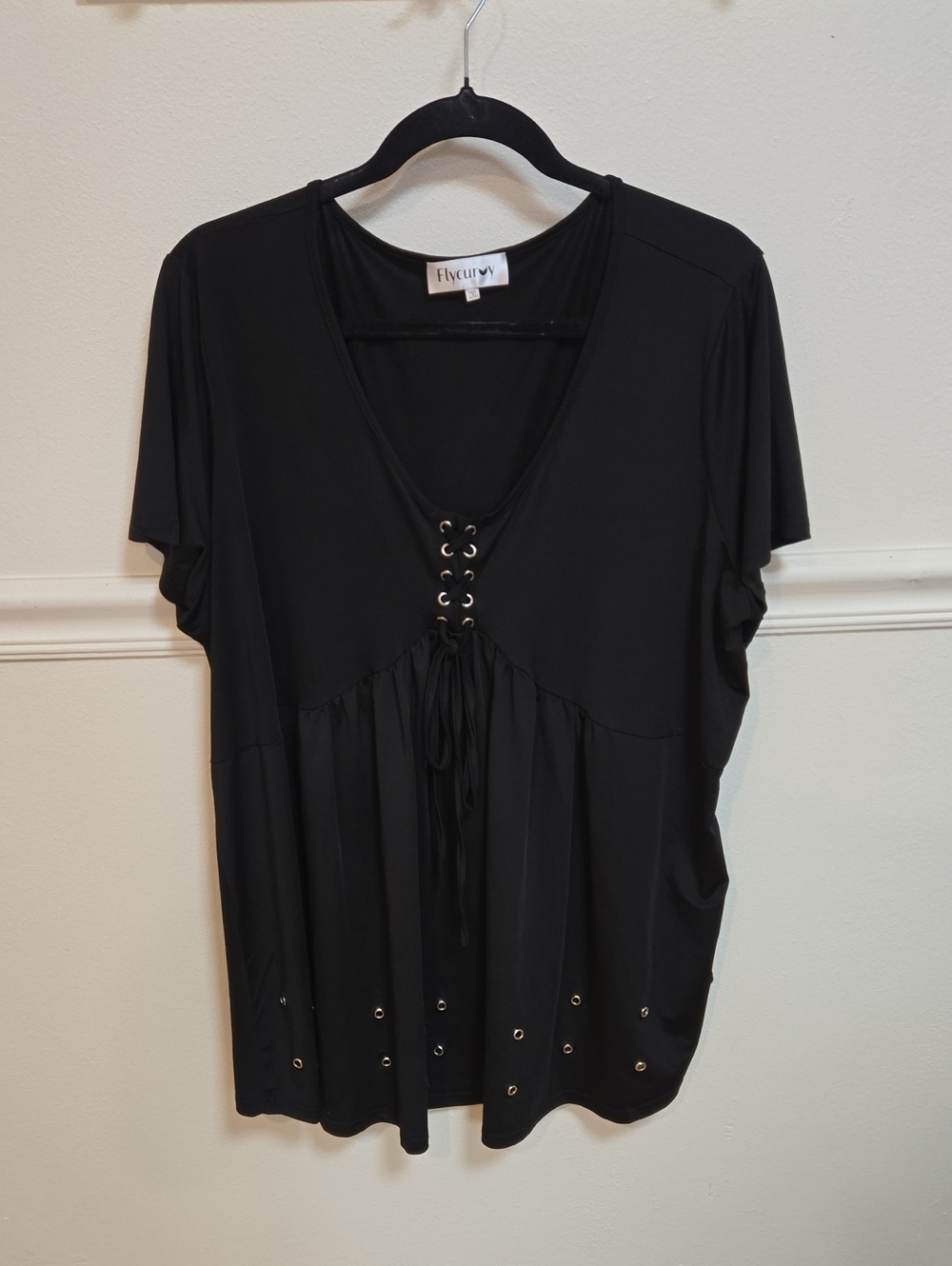 Flowy Lace-Up V-Neck Tunic in Black by Flowy